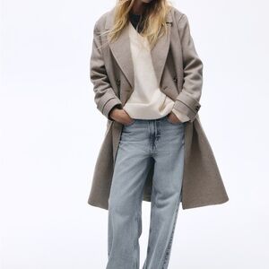 H&M DOUBLE-BREASTED COAT In Taupe size M NWT